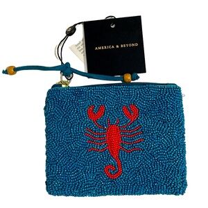 New AMERICA and BEYOND Turquoise Beaded Wristlet Red Scorpio Zodiac Bag